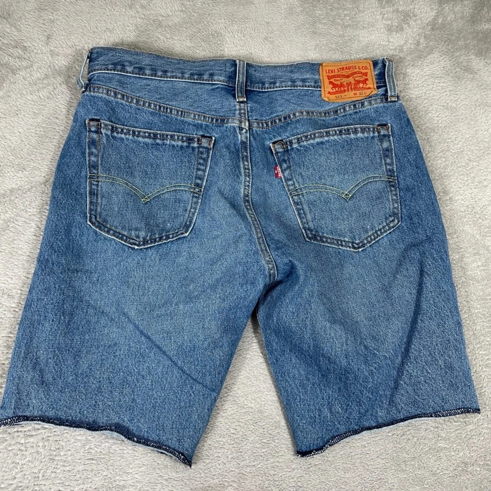 Levis 511 Denim Shorts Mens 32 Blue Cut Off‎ Raw Hem Slim Fit Summer Skater